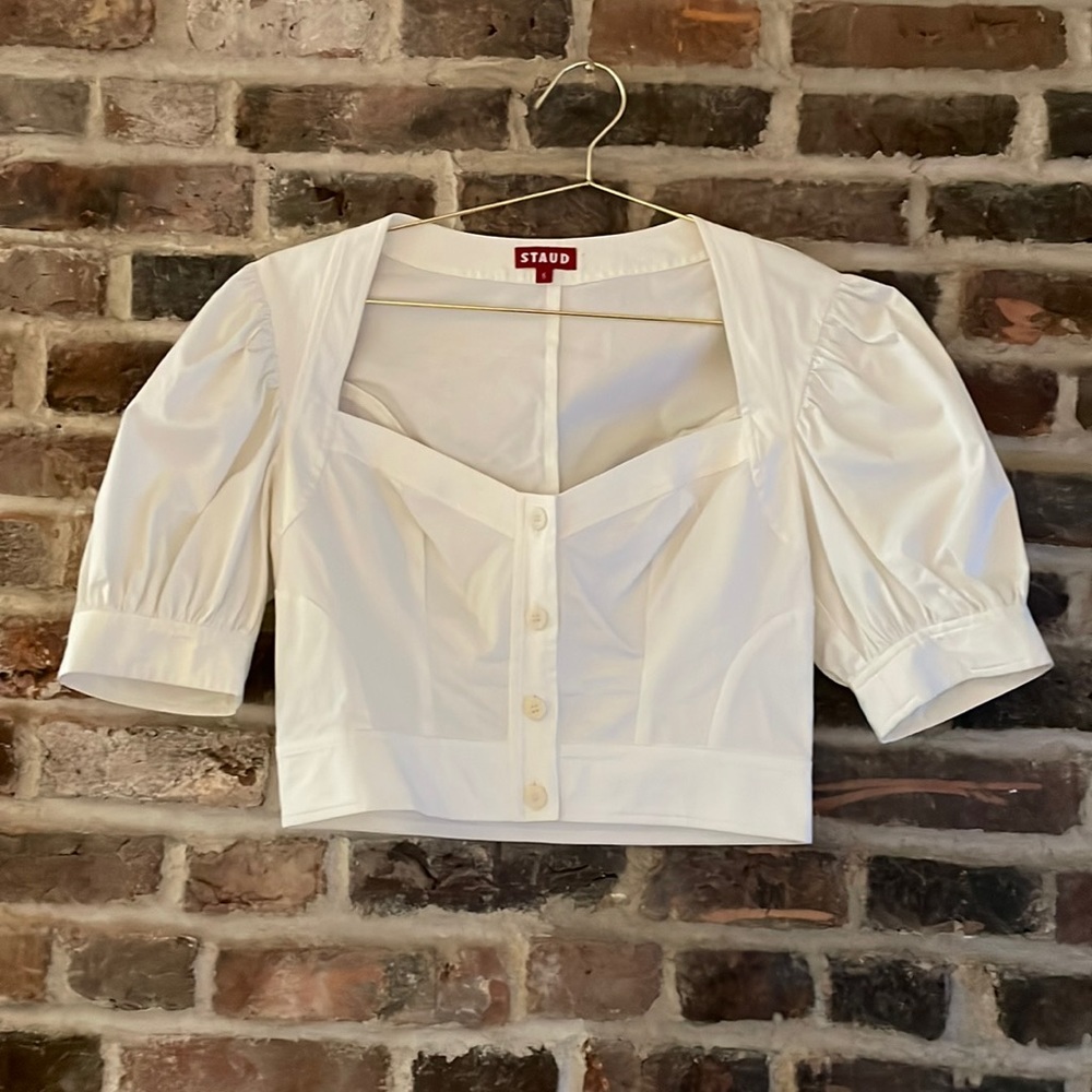 Staud Puff Sleeve Crop Top